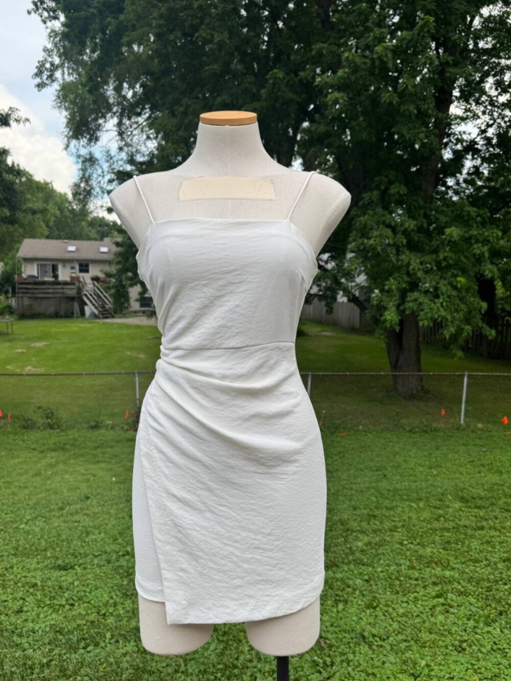 Zara White Textured Ruched Mini Dress | XS
